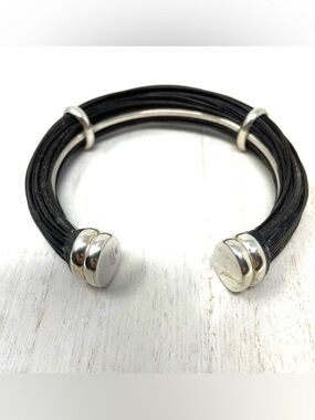 CHARLES CREIG sterling silver and rubber cuff bracelet, made in South Africa